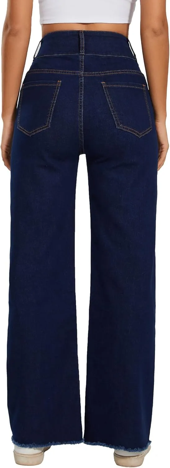 Women's High Waisted Wide Leg Flare Bell Bottom Jeans Buttom Fly Denim Pants Bootcut Jeans