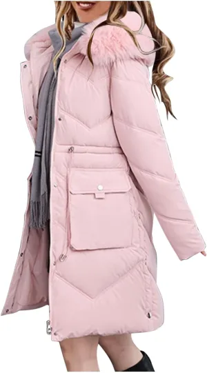 Womens Long Quilted Jackets Plus Size Thicken Winter Coats Hooded Lightweight Puffer Jackets Warm Down Coats Outerwear