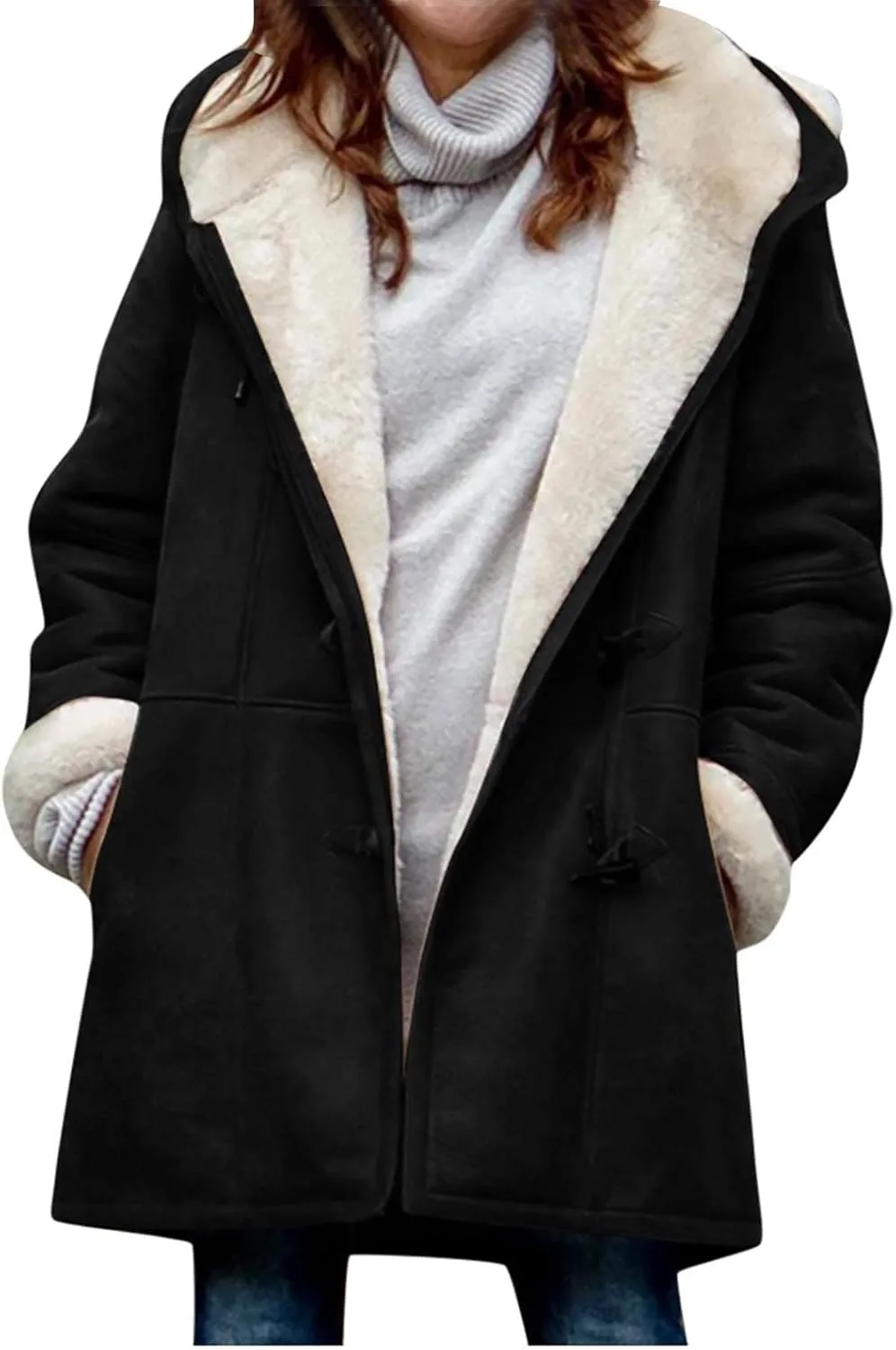 Womens Oversized Winter Coat Faux Suede Jacket Women Plus Size Open Front Cardigan Jacket Fleece Lined Sherpa Jacket