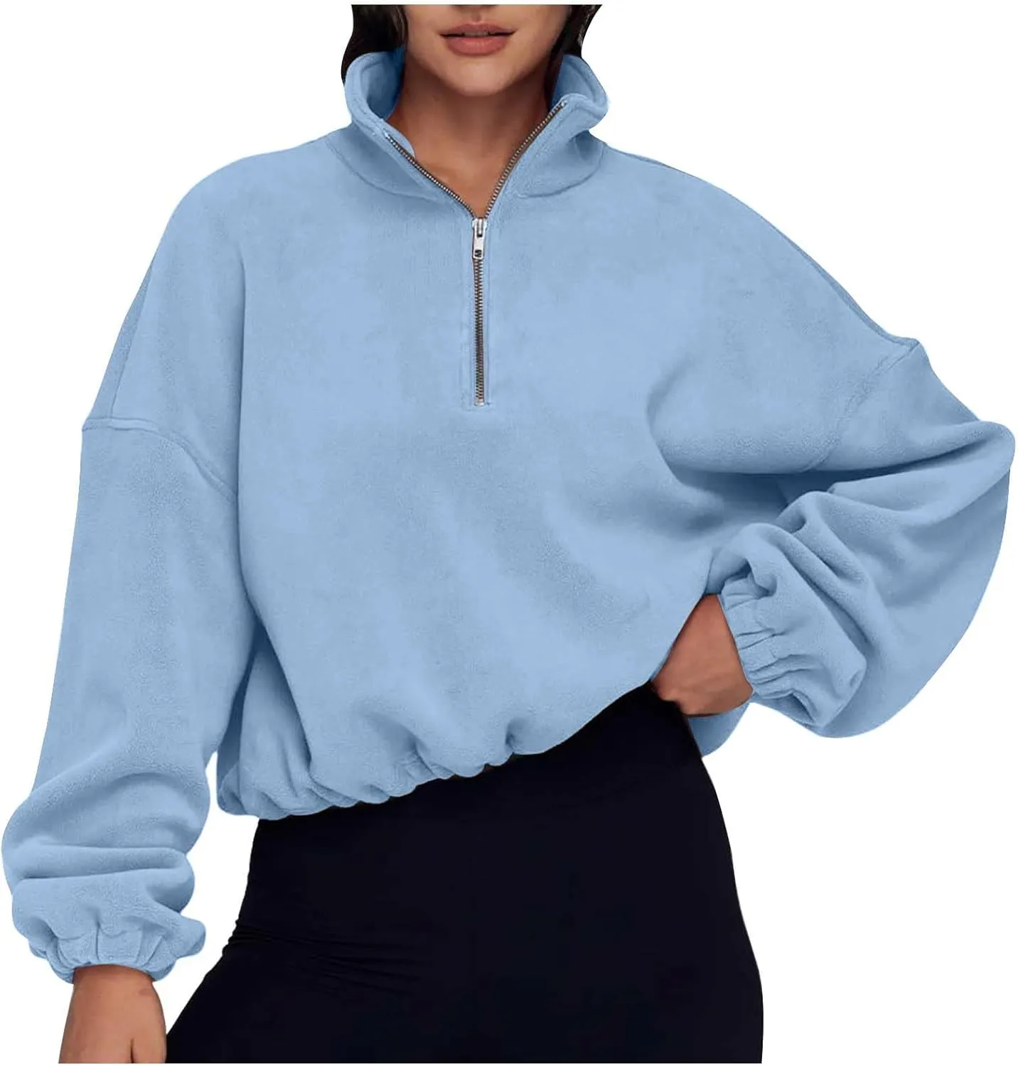 Womens Quarter Zip Hoodies Cropped Sweatshirts Long Sleeve Fleece Half Zip Sweatshirts Fall Outfits Clothes Pullover