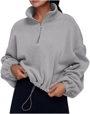 Womens Quarter Zip Hoodies Cropped Sweatshirts Long Sleeve Fleece Half Zip Sweatshirts Fall Outfits Clothes Pullover