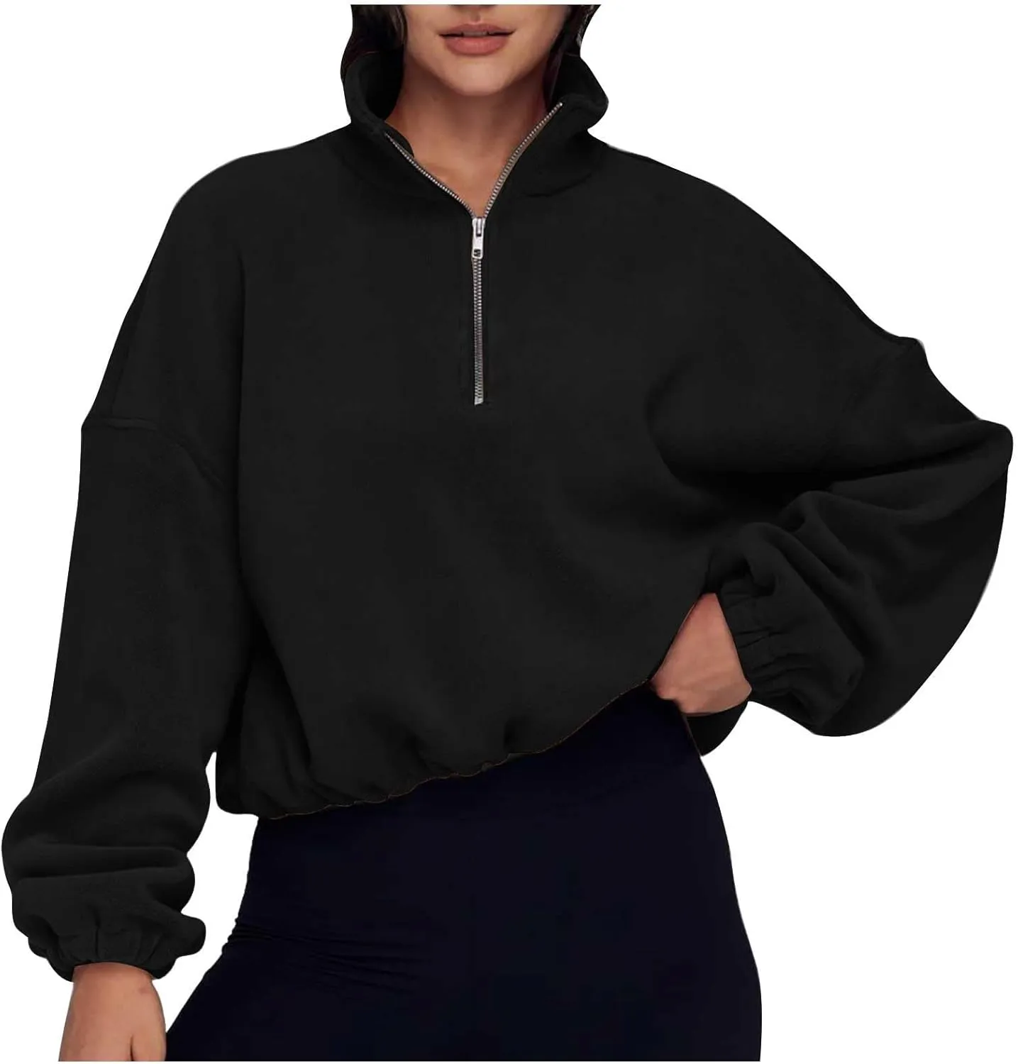 Womens Quarter Zip Hoodies Cropped Sweatshirts Long Sleeve Fleece Half Zip Sweatshirts Fall Outfits Clothes Pullover