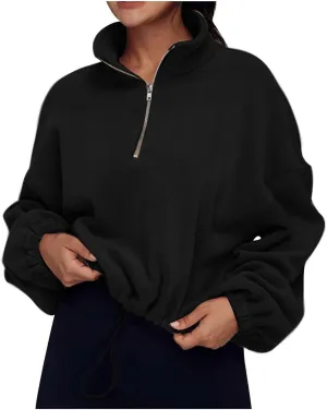 Womens Quarter Zip Hoodies Cropped Sweatshirts Long Sleeve Fleece Half Zip Sweatshirts Fall Outfits Clothes Pullover