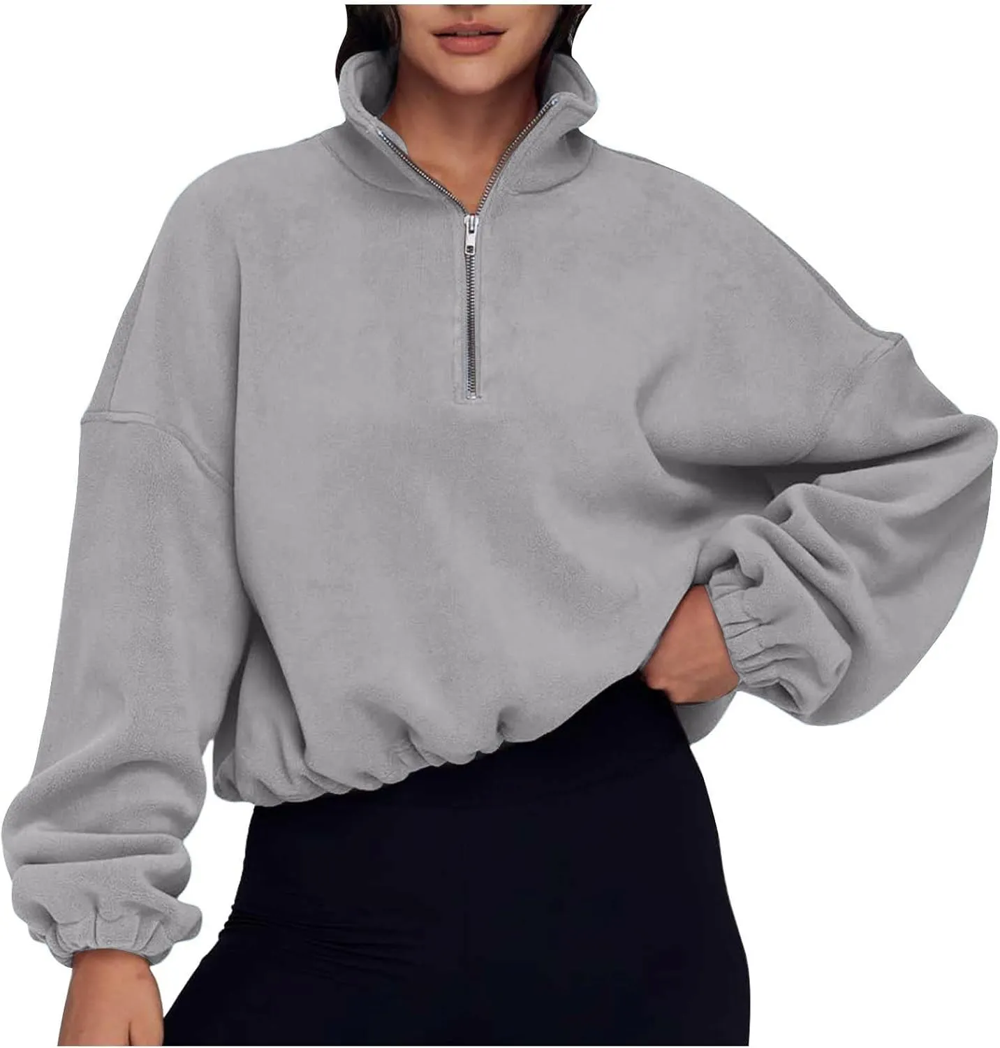 Womens Quarter Zip Hoodies Cropped Sweatshirts Long Sleeve Fleece Half Zip Sweatshirts Fall Outfits Clothes Pullover