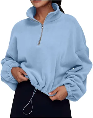 Womens Quarter Zip Hoodies Cropped Sweatshirts Long Sleeve Fleece Half Zip Sweatshirts Fall Outfits Clothes Pullover
