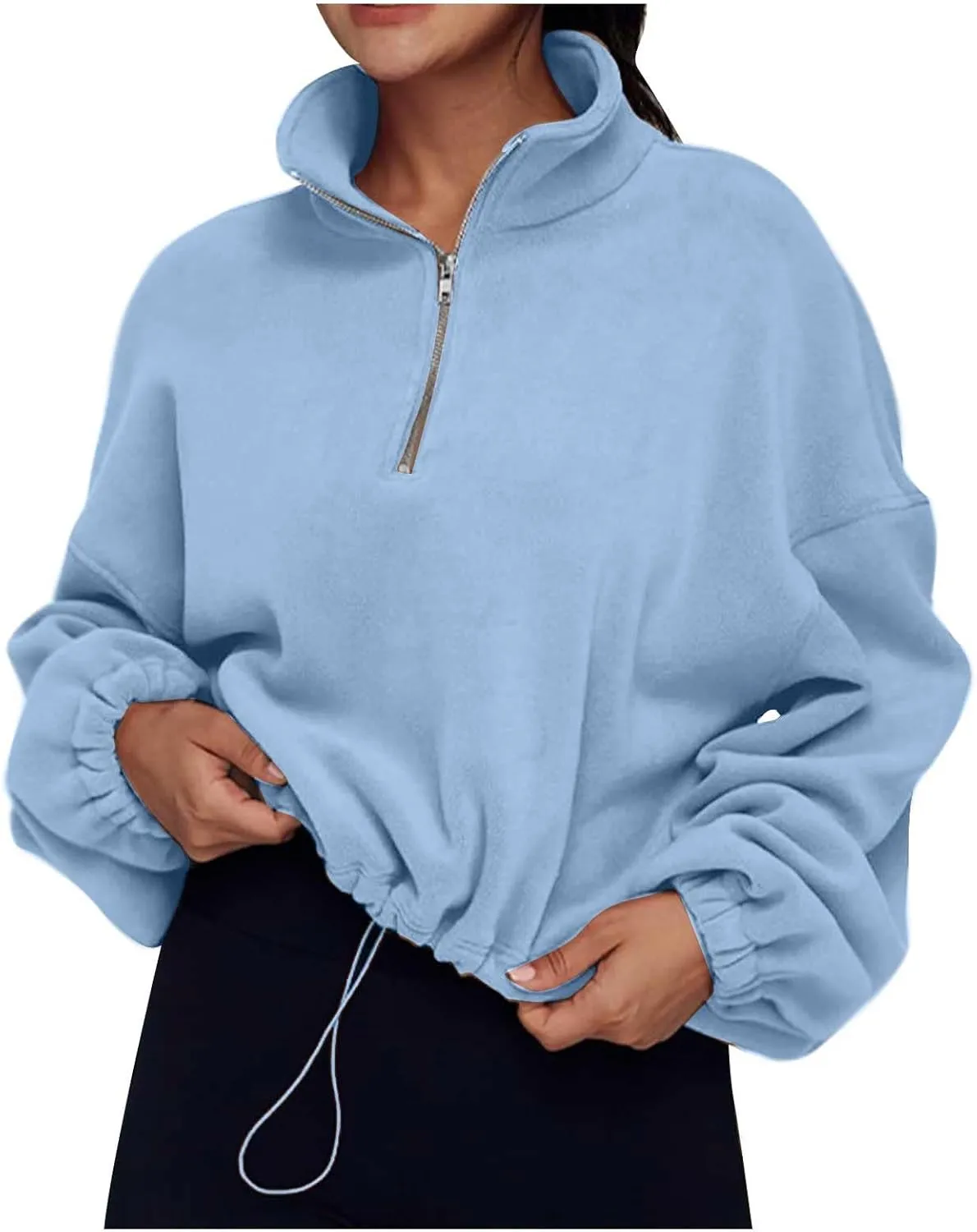 Womens Quarter Zip Hoodies Cropped Sweatshirts Long Sleeve Fleece Half Zip Sweatshirts Fall Outfits Clothes Pullover