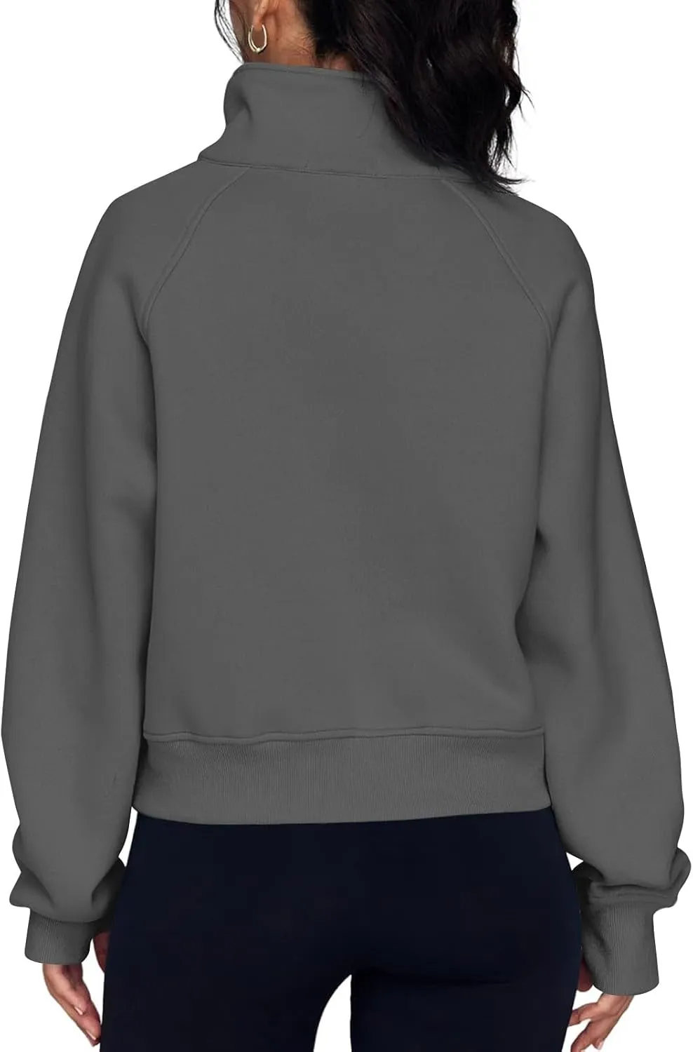 Womens Quarter Zip Pullover Fleece Stand Collar Cropped Sweatshirt with Pockets Thumb Hole Workout Crop Tops