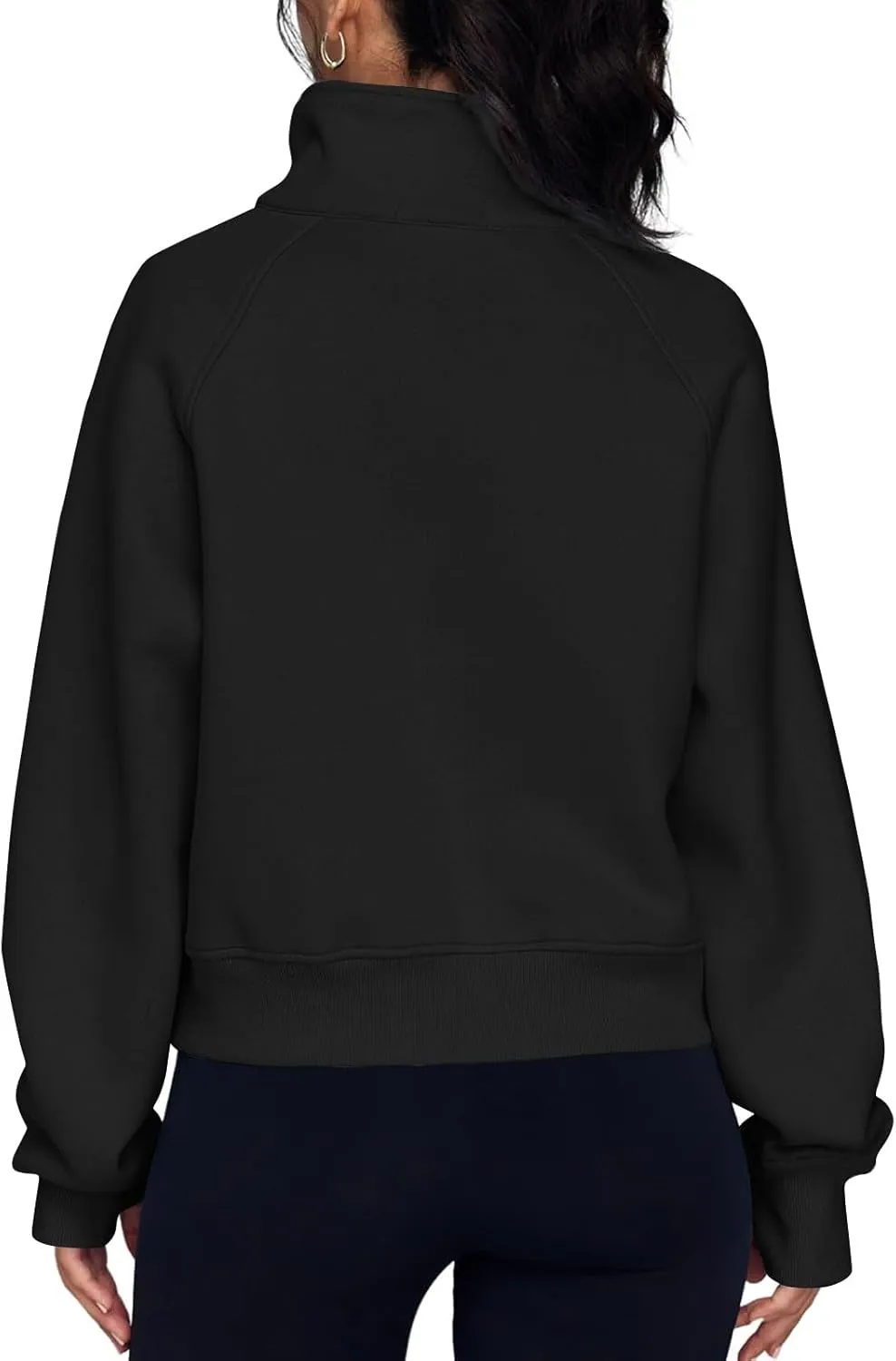 Womens Quarter Zip Pullover Fleece Stand Collar Cropped Sweatshirt with Pockets Thumb Hole Workout Crop Tops