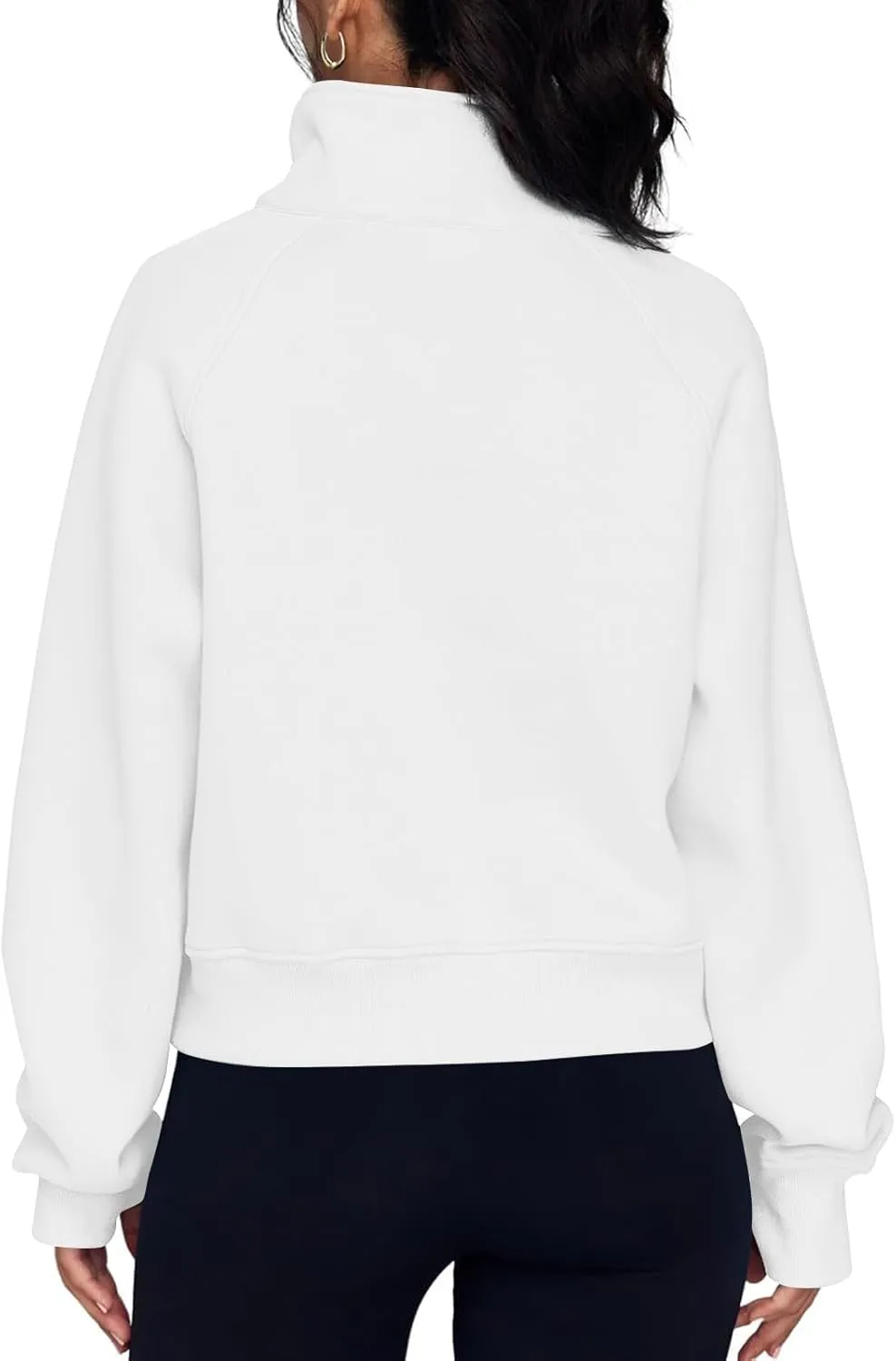 Womens Quarter Zip Pullover Fleece Stand Collar Cropped Sweatshirt with Pockets Thumb Hole Workout Crop Tops