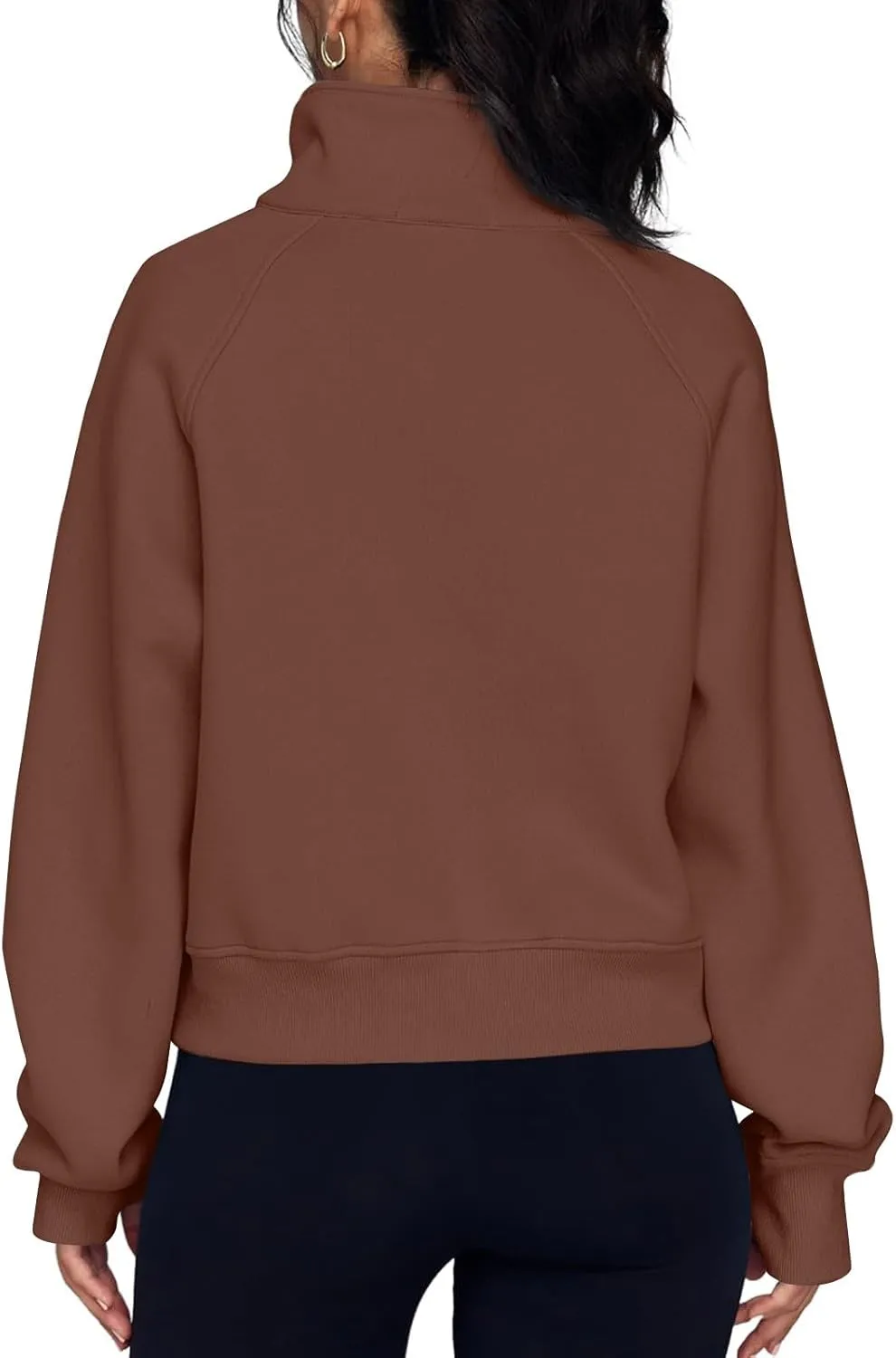 Womens Quarter Zip Pullover Fleece Stand Collar Cropped Sweatshirt with Pockets Thumb Hole Workout Crop Tops