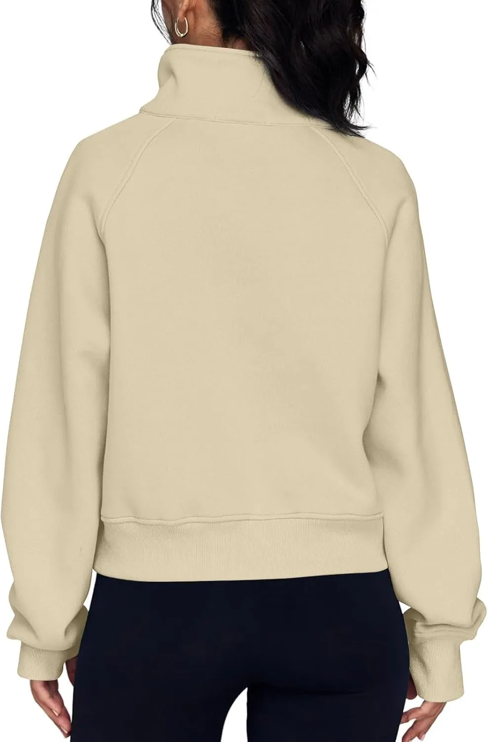 Womens Quarter Zip Pullover Fleece Stand Collar Cropped Sweatshirt with Pockets Thumb Hole Workout Crop Tops