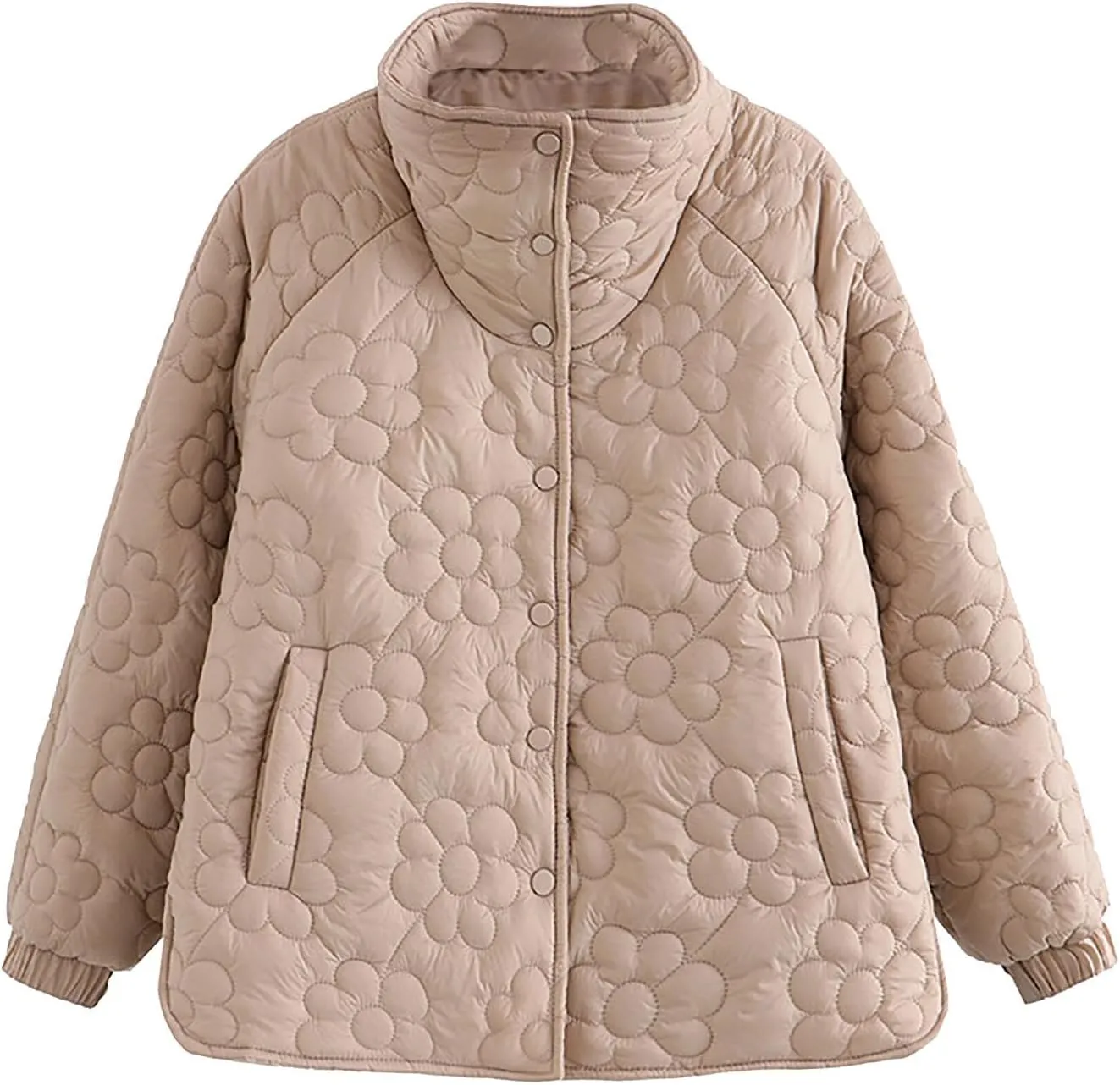 Womens Quilted Jacket Floral Print Cropped Quilted Coat Winter Warm Button Down Puffer Jacket Coat With Pockets