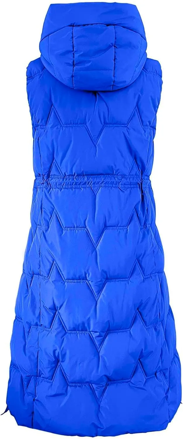Womens Quilted Puffer Vest Maxi Length Sleeveless Hooded Coat Winter Warm Thickened Down Jacket Outerwear