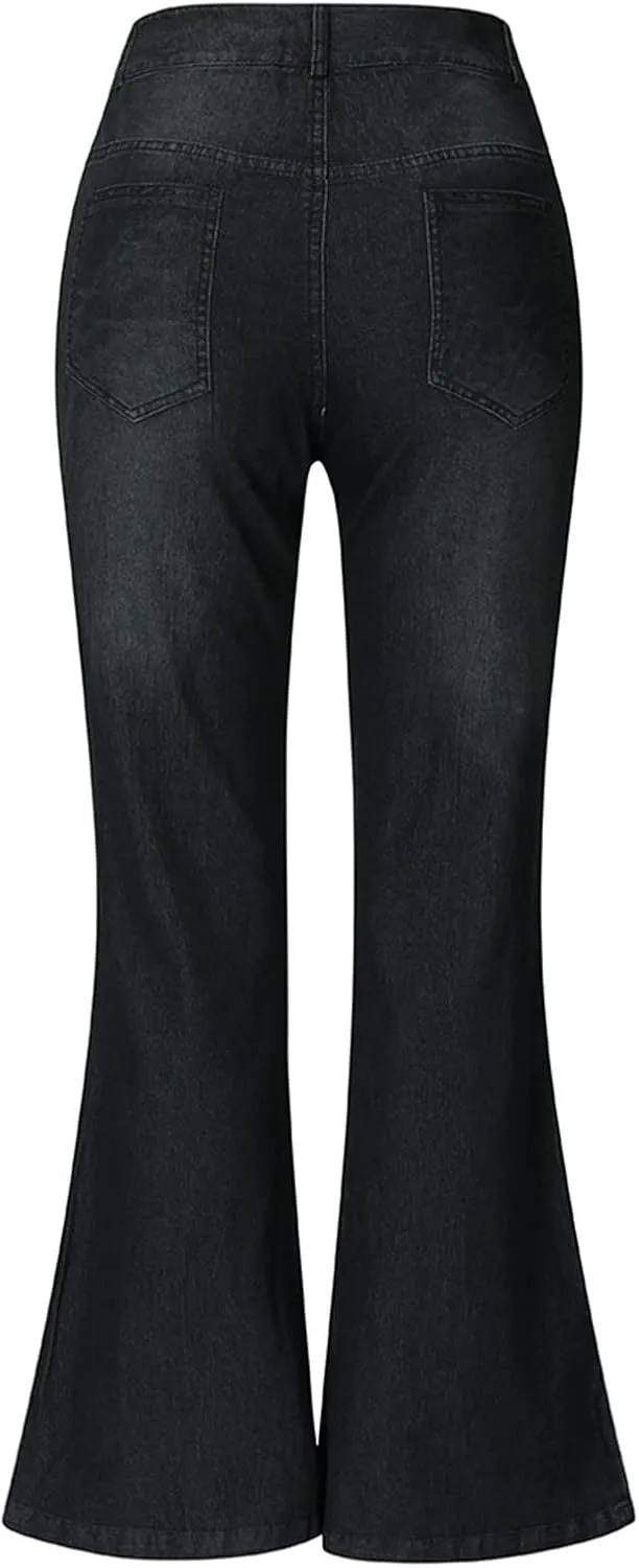Women's Vintage Flare Jeans High Waist Stretch Denim Bell Bottoms Jeans Retro Bell-Bottomed Pants Plus Size