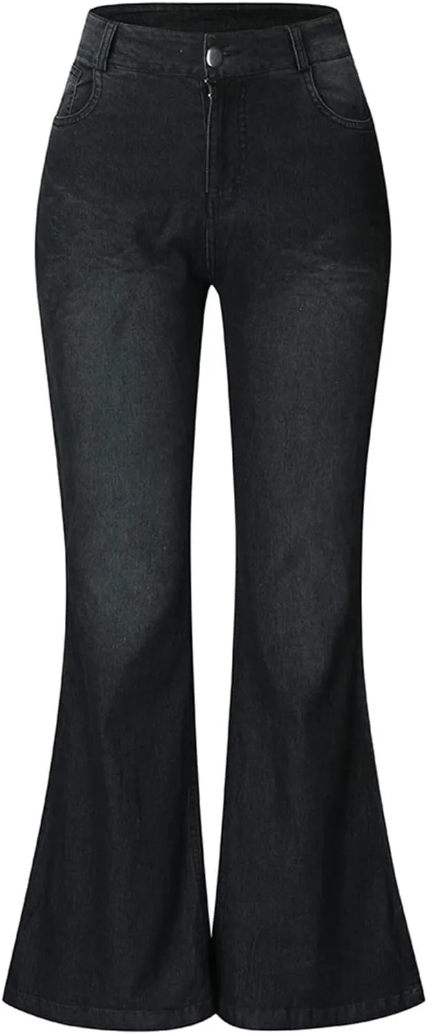 Women's Vintage Flare Jeans High Waist Stretch Denim Bell Bottoms Jeans Retro Bell-Bottomed Pants Plus Size
