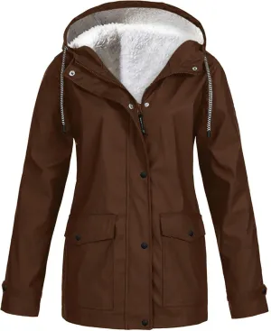 Women's Winter Raincoats Waterproof Jackets Furry Sherpa Lined Jackets Fleece Ski Jackets Warm Hiking Coat Outerwear