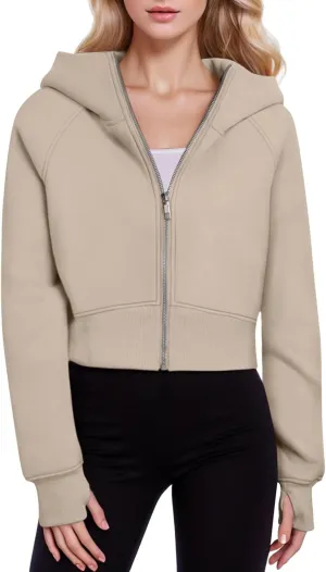 Womens Zip Up Hoodies Cropped Sweatshirts Fleece Jackets Fall Outfits Casual Hooded Y2k Tops Winter Clothes