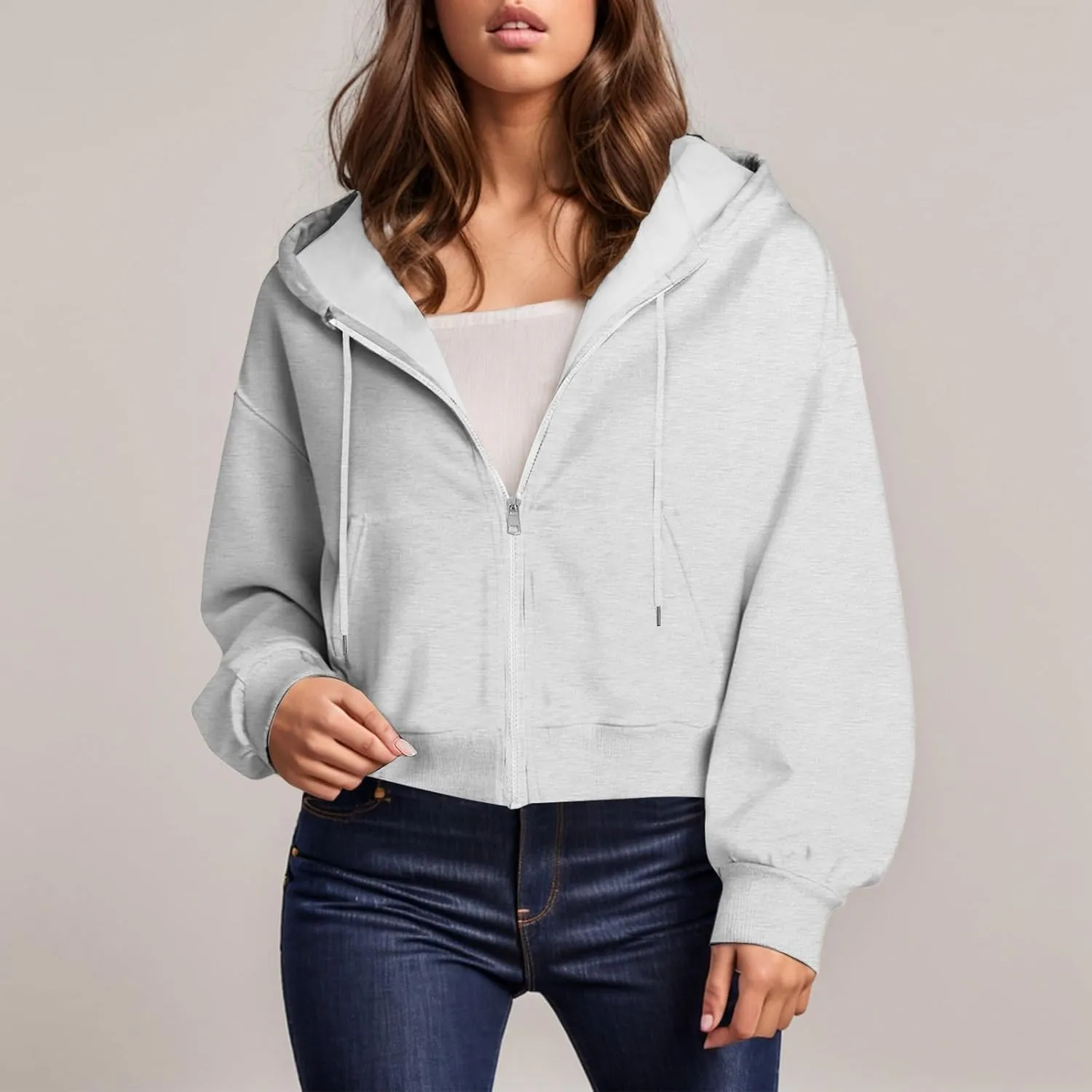 Womens Zip Up Hoodies Oversized Drawstring Jackets Y2k Fall Fashion Outfits Loose Fit Sweatshiers with Pocket