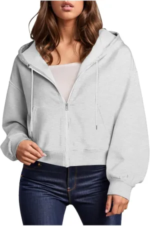Womens Zip Up Hoodies Oversized Drawstring Jackets Y2k Fall Fashion Outfits Loose Fit Sweatshiers with Pocket