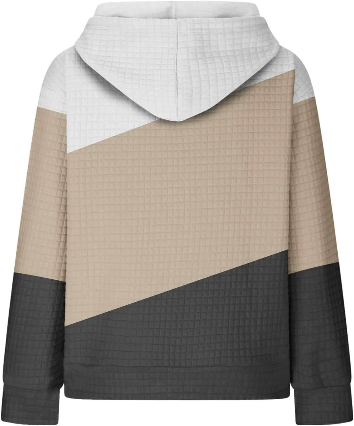 Womens Zip Up Hoodies Stylish Color Block Waffle Knit Jacket Fleece Fashion Pockets Long Sleeve Drawstring Sweatshirt