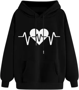 WYTong Oversized Sweatshirts for Women Heart Graphic Print Hoodies Fall Fashion Hoodie Pullover Crewneck Sweatshirts