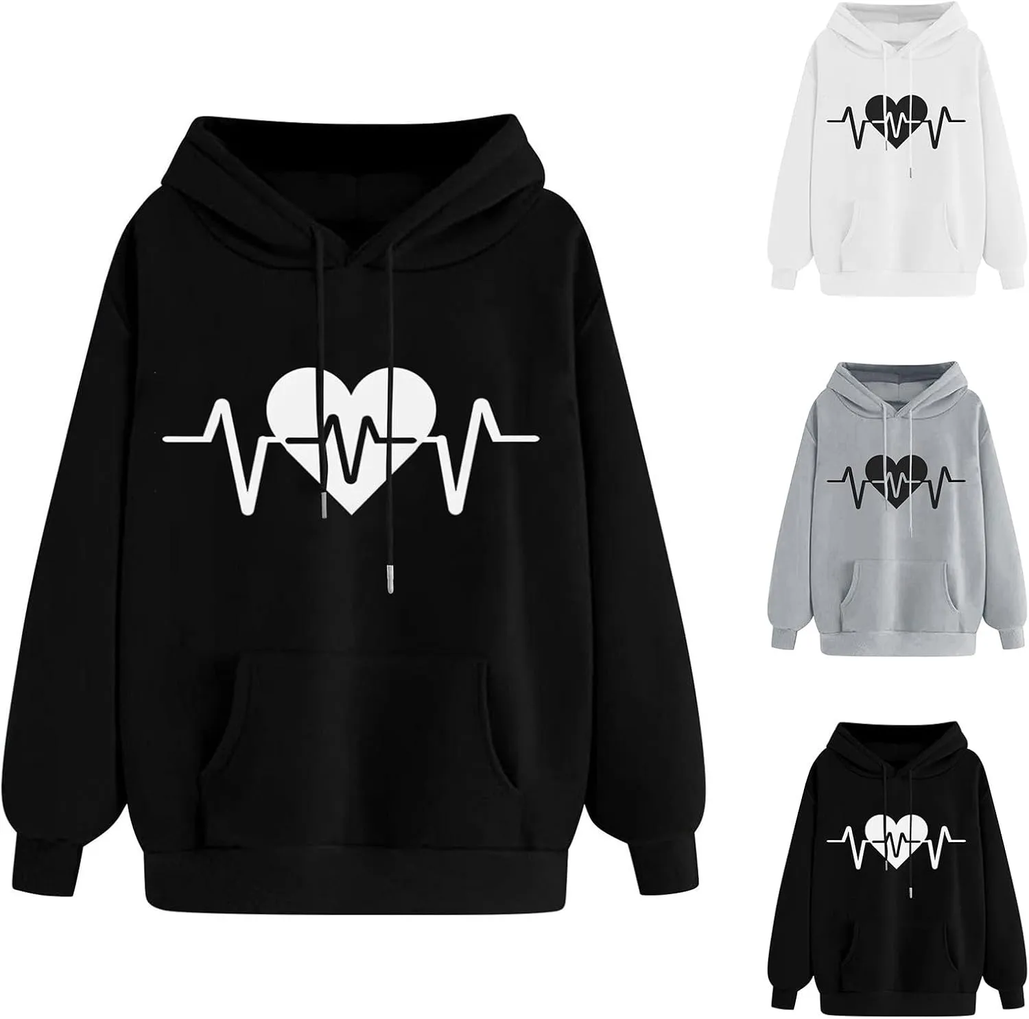 WYTong Oversized Sweatshirts for Women Heart Graphic Print Hoodies Fall Fashion Hoodie Pullover Crewneck Sweatshirts