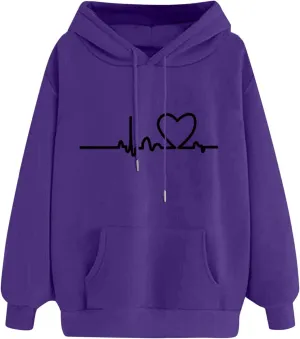 WYTong Oversized Sweatshirts for Women Heart Graphic Print Hoodies Fall Fashion Hoodie Pullover Crewneck Sweatshirts