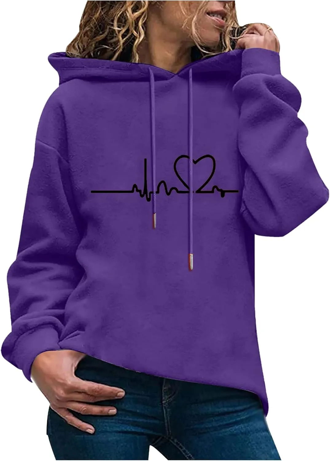 WYTong Oversized Sweatshirts for Women Heart Graphic Print Hoodies Fall Fashion Hoodie Pullover Crewneck Sweatshirts