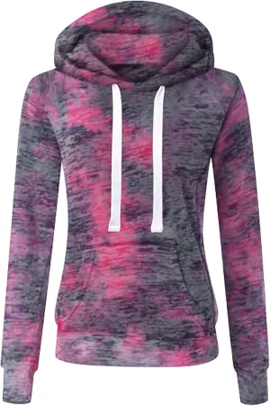 YRAETENM Tie Dye Hoodie for Women Long Sleeve Drawstring Pullover Tops Oversized Hooded Sweatshirts Fall Outfits with Pocket