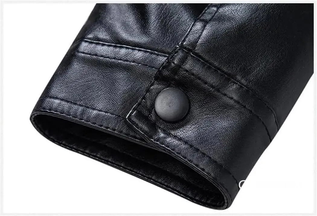 YTR6TW Men Hooded Leather Jackets Winter Fleece Slim Leather Coats Male Fashion Spring Autumn Casual Leather Jackets