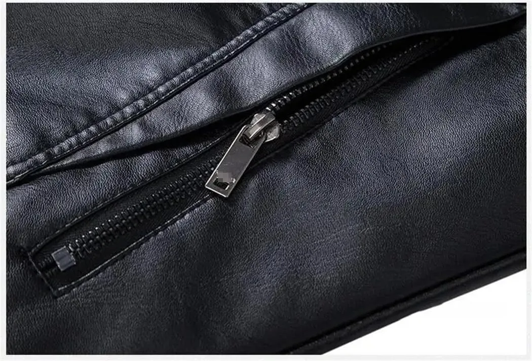 YTR6TW Men Hooded Leather Jackets Winter Fleece Slim Leather Coats Male Fashion Spring Autumn Casual Leather Jackets