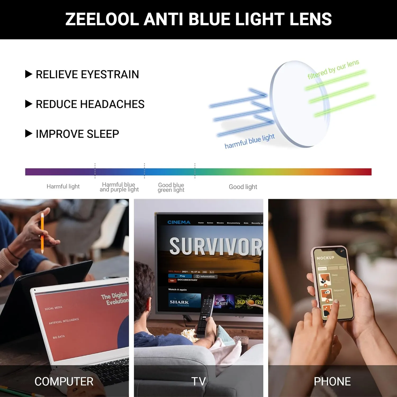 Zeelool Blue Light Blocking Glasses, Square Glasses Frame for Women Eyeglasses with Non-prescription Clear Lenses ZJGP347466