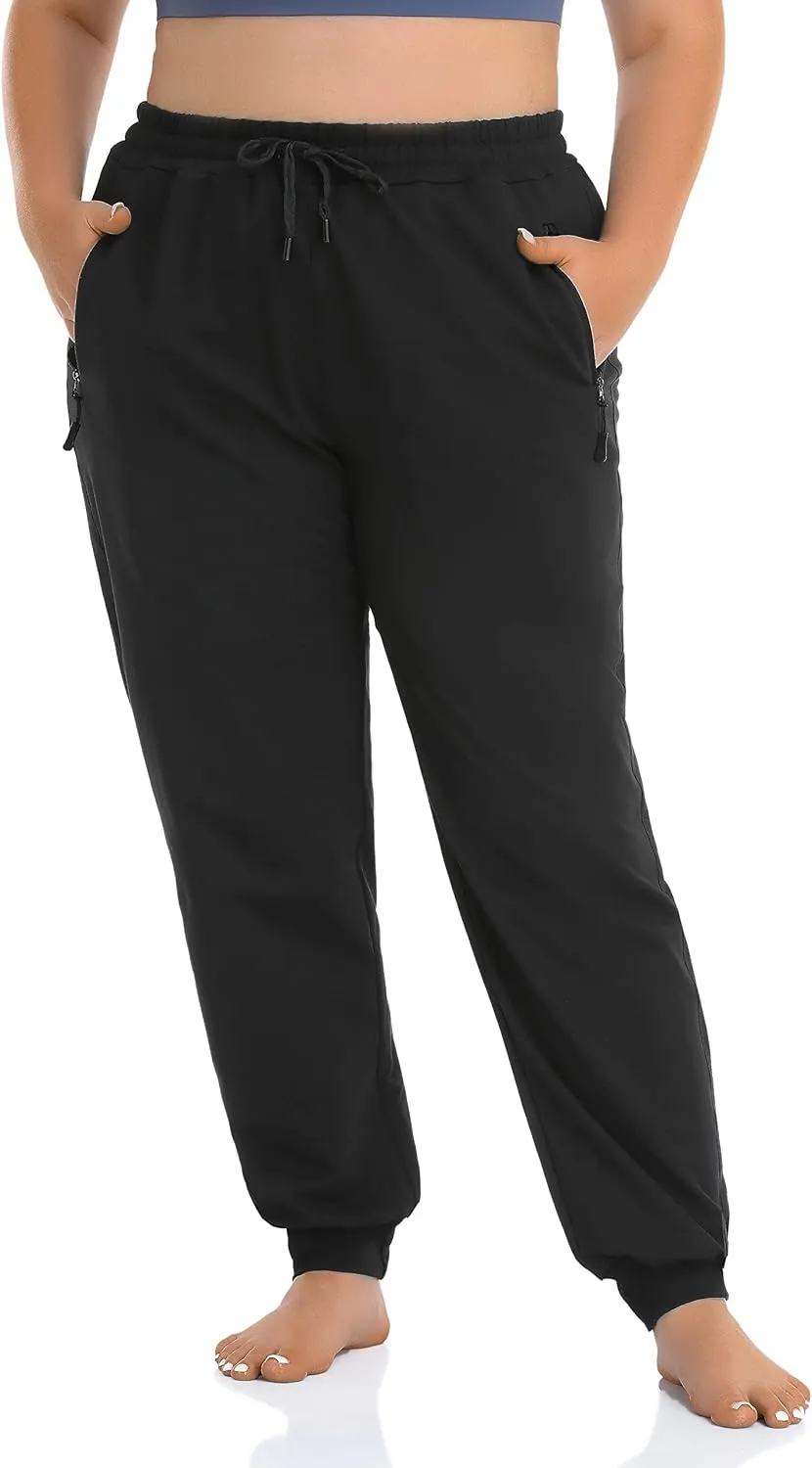 ZERDOCEAN Women's Plus Size Active Sweatpants Tapered Workout Caual Lounge Pants Joggers Pants Zippered Pockets