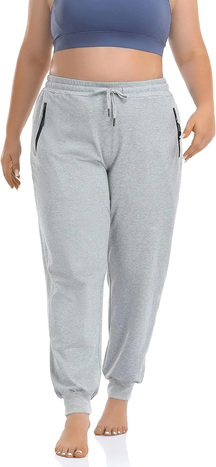ZERDOCEAN Women's Plus Size Active Sweatpants Tapered Workout Caual Lounge Pants Joggers Pants Zippered Pockets