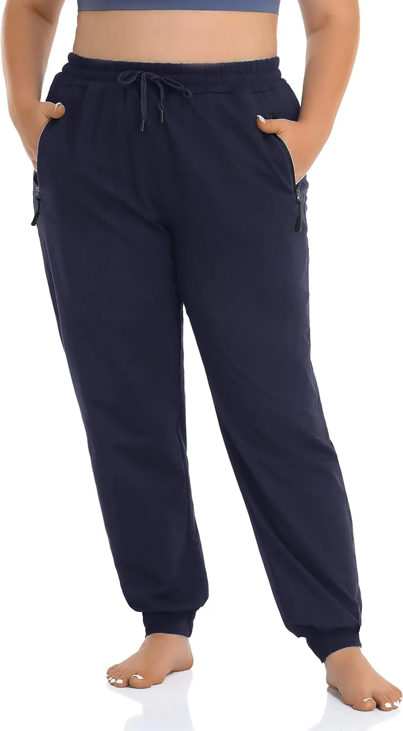 ZERDOCEAN Women's Plus Size Active Sweatpants Tapered Workout Caual Lounge Pants Joggers Pants Zippered Pockets
