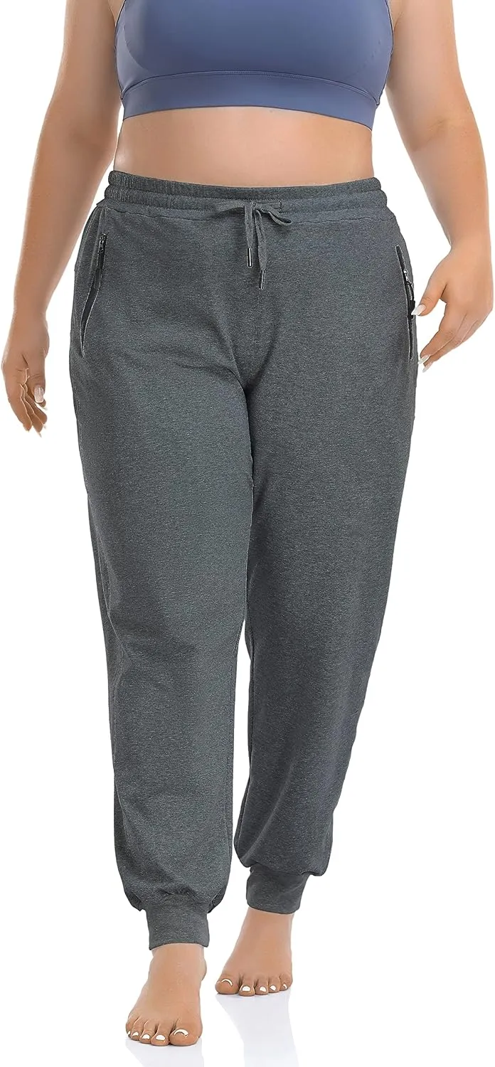 ZERDOCEAN Women's Plus Size Active Sweatpants Tapered Workout Caual Lounge Pants Joggers Pants Zippered Pockets