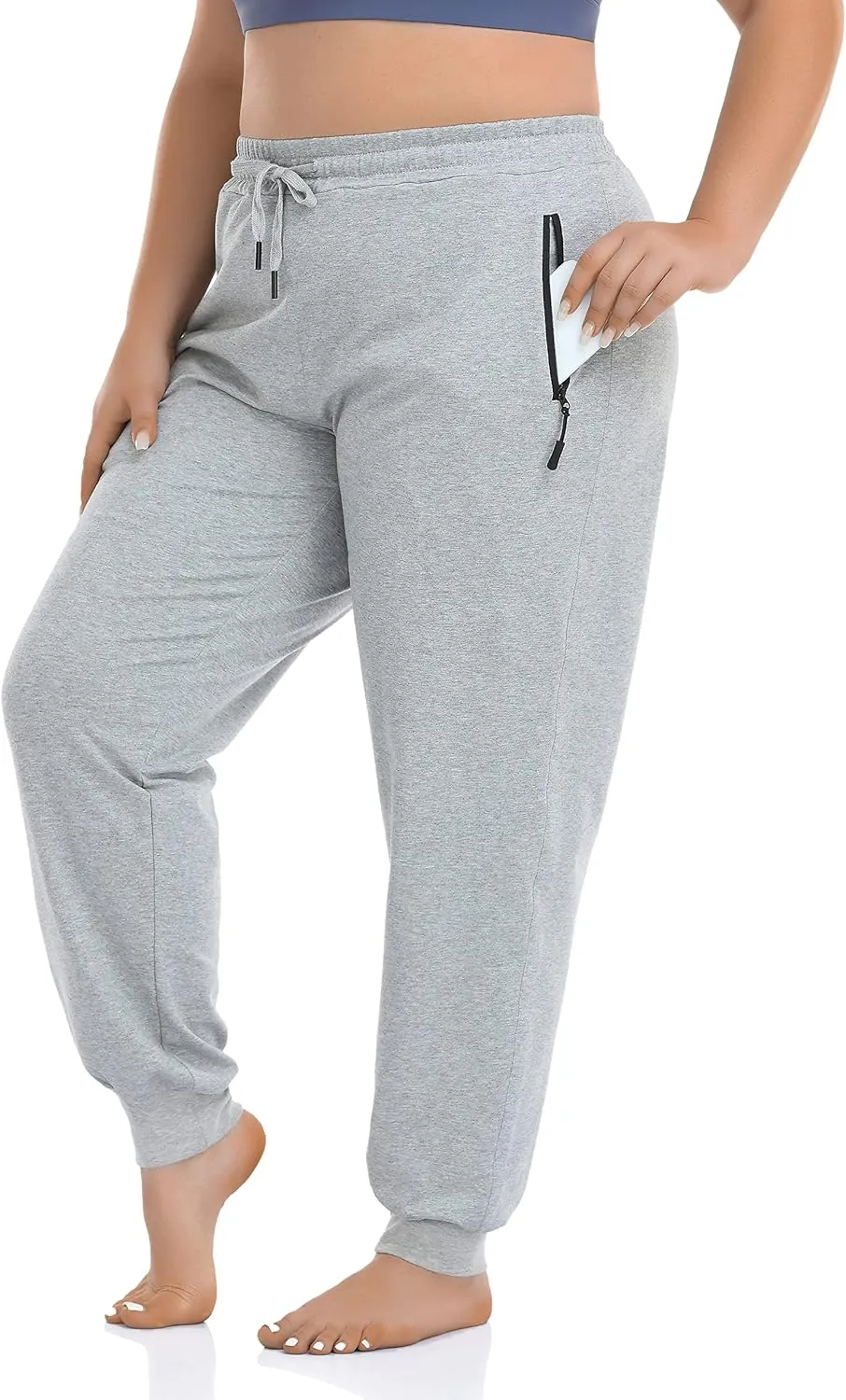 ZERDOCEAN Women's Plus Size Active Sweatpants Tapered Workout Caual Lounge Pants Joggers Pants Zippered Pockets