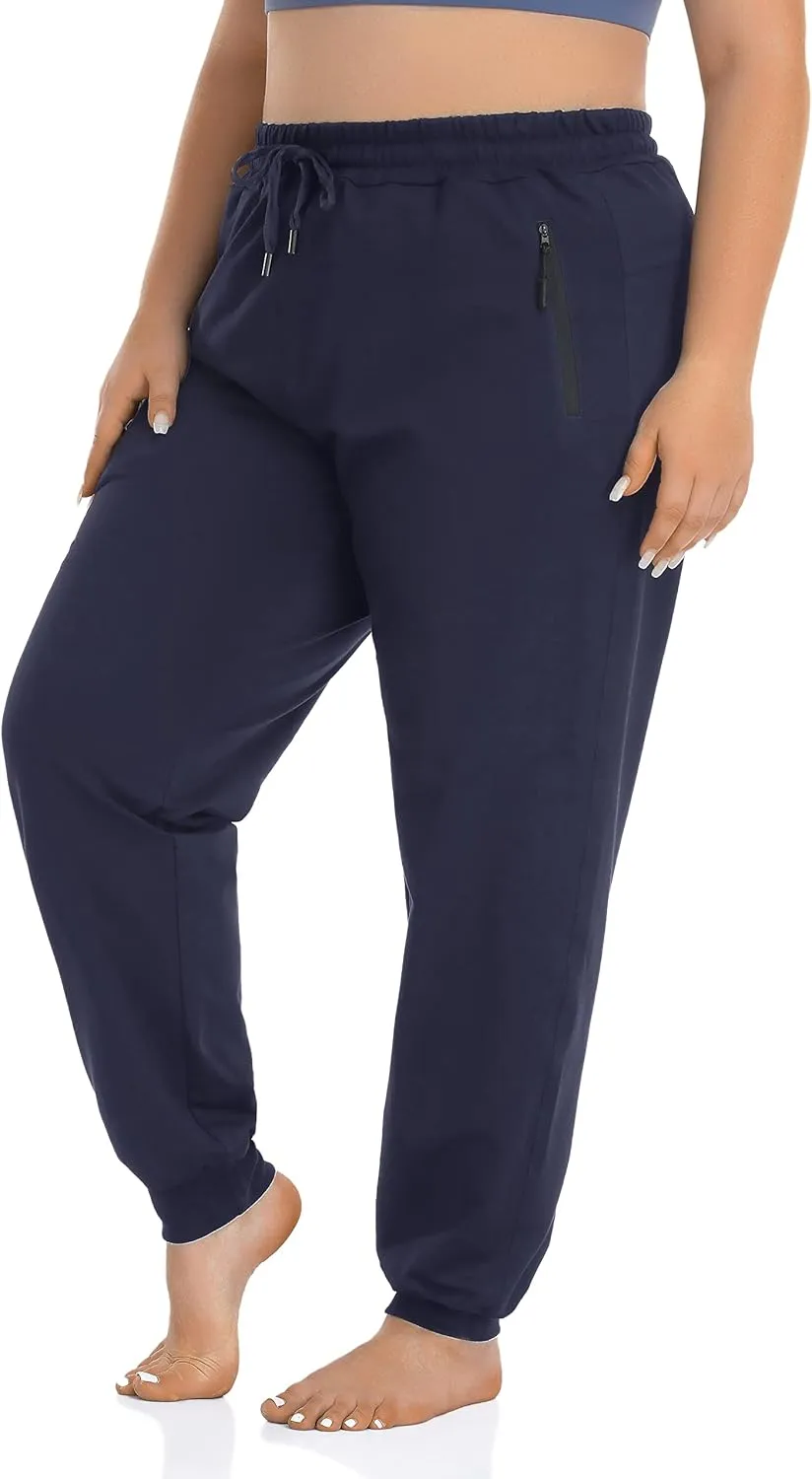 ZERDOCEAN Women's Plus Size Active Sweatpants Tapered Workout Caual Lounge Pants Joggers Pants Zippered Pockets