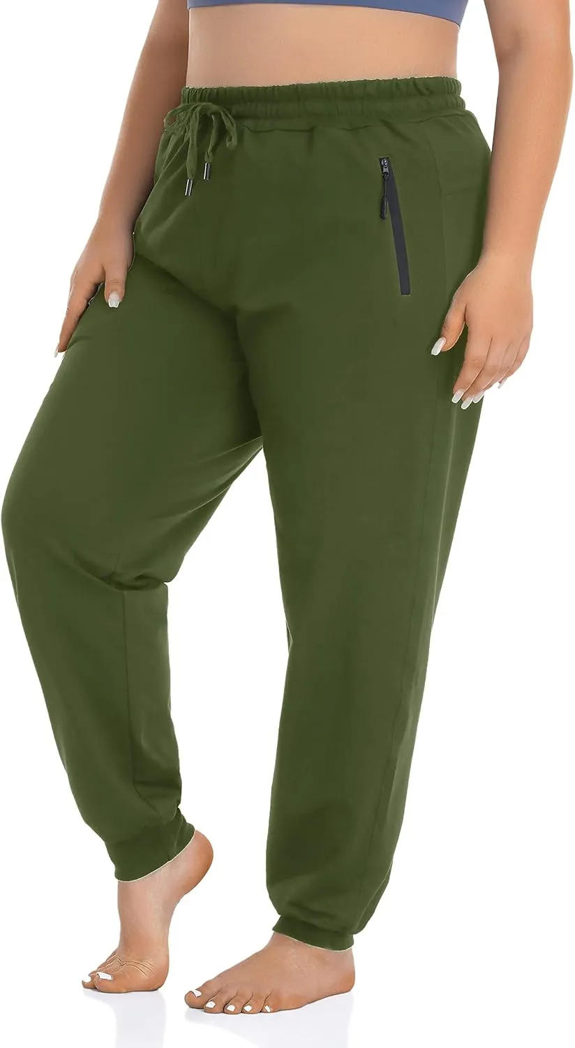 ZERDOCEAN Women's Plus Size Active Sweatpants Tapered Workout Caual Lounge Pants Joggers Pants Zippered Pockets