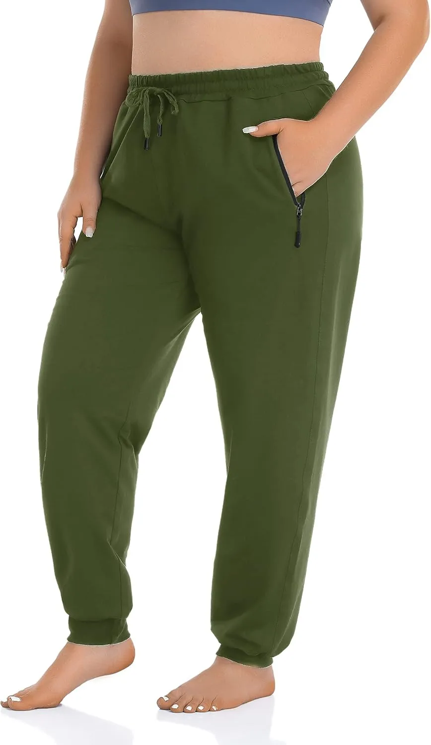 ZERDOCEAN Women's Plus Size Active Sweatpants Tapered Workout Caual Lounge Pants Joggers Pants Zippered Pockets
