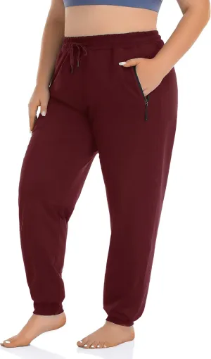 ZERDOCEAN Women's Plus Size Active Sweatpants Tapered Workout Caual Lounge Pants Joggers Pants Zippered Pockets
