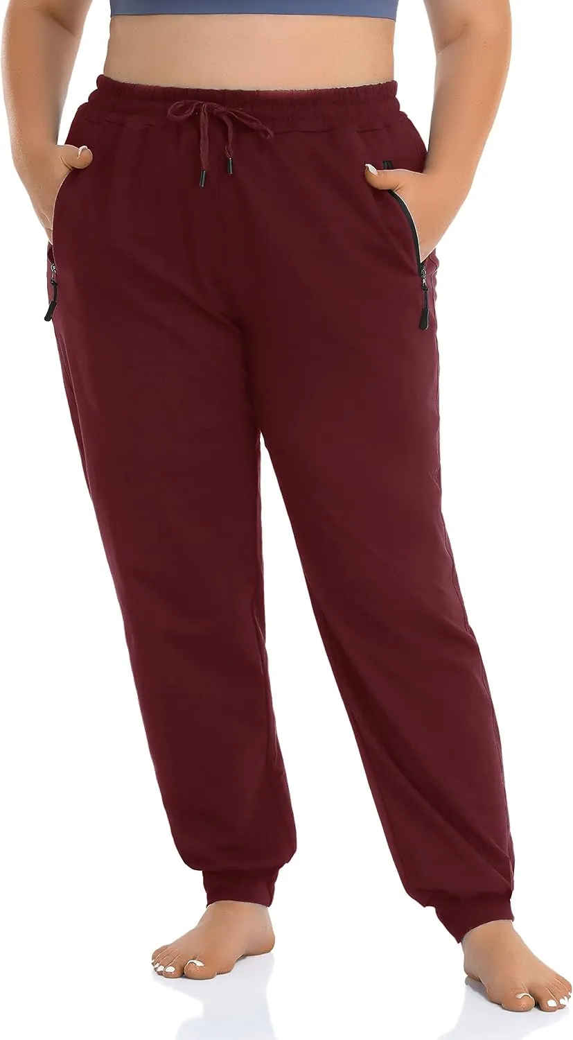 ZERDOCEAN Women's Plus Size Active Sweatpants Tapered Workout Caual Lounge Pants Joggers Pants Zippered Pockets