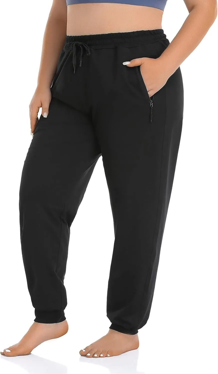 ZERDOCEAN Women's Plus Size Active Sweatpants Tapered Workout Caual Lounge Pants Joggers Pants Zippered Pockets