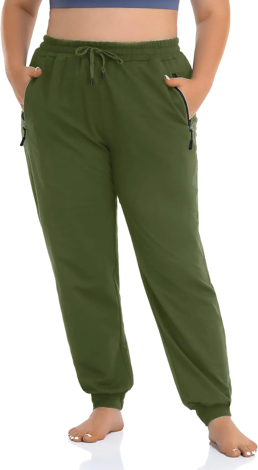 ZERDOCEAN Women's Plus Size Active Sweatpants Tapered Workout Caual Lounge Pants Joggers Pants Zippered Pockets