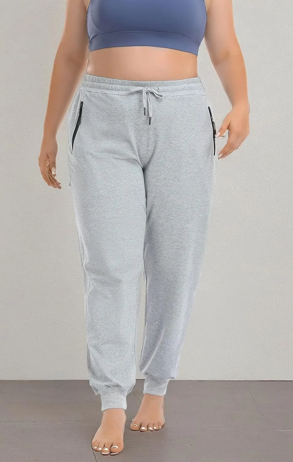 ZERDOCEAN Women's Plus Size Active Sweatpants Tapered Workout Caual Lounge Pants Joggers Pants Zippered Pockets