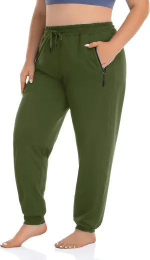 ZERDOCEAN Women's Plus Size Active Sweatpants Tapered Workout Caual Lounge Pants Joggers Pants Zippered Pockets