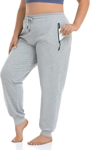 ZERDOCEAN Women's Plus Size Active Sweatpants Tapered Workout Caual Lounge Pants Joggers Pants Zippered Pockets