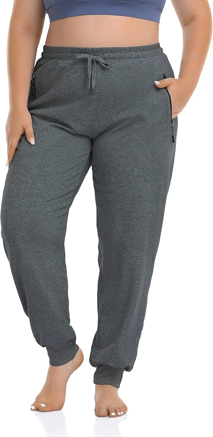 ZERDOCEAN Women's Plus Size Active Sweatpants Tapered Workout Caual Lounge Pants Joggers Pants Zippered Pockets