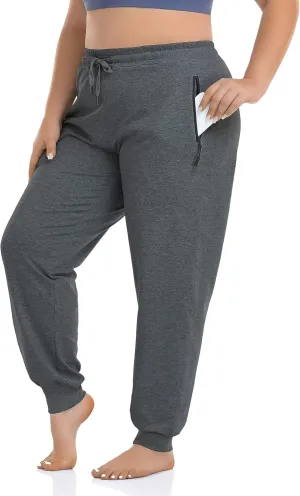 ZERDOCEAN Women's Plus Size Active Sweatpants Tapered Workout Caual Lounge Pants Joggers Pants Zippered Pockets