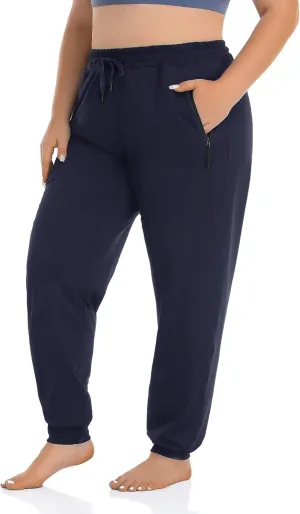 ZERDOCEAN Women's Plus Size Active Sweatpants Tapered Workout Caual Lounge Pants Joggers Pants Zippered Pockets